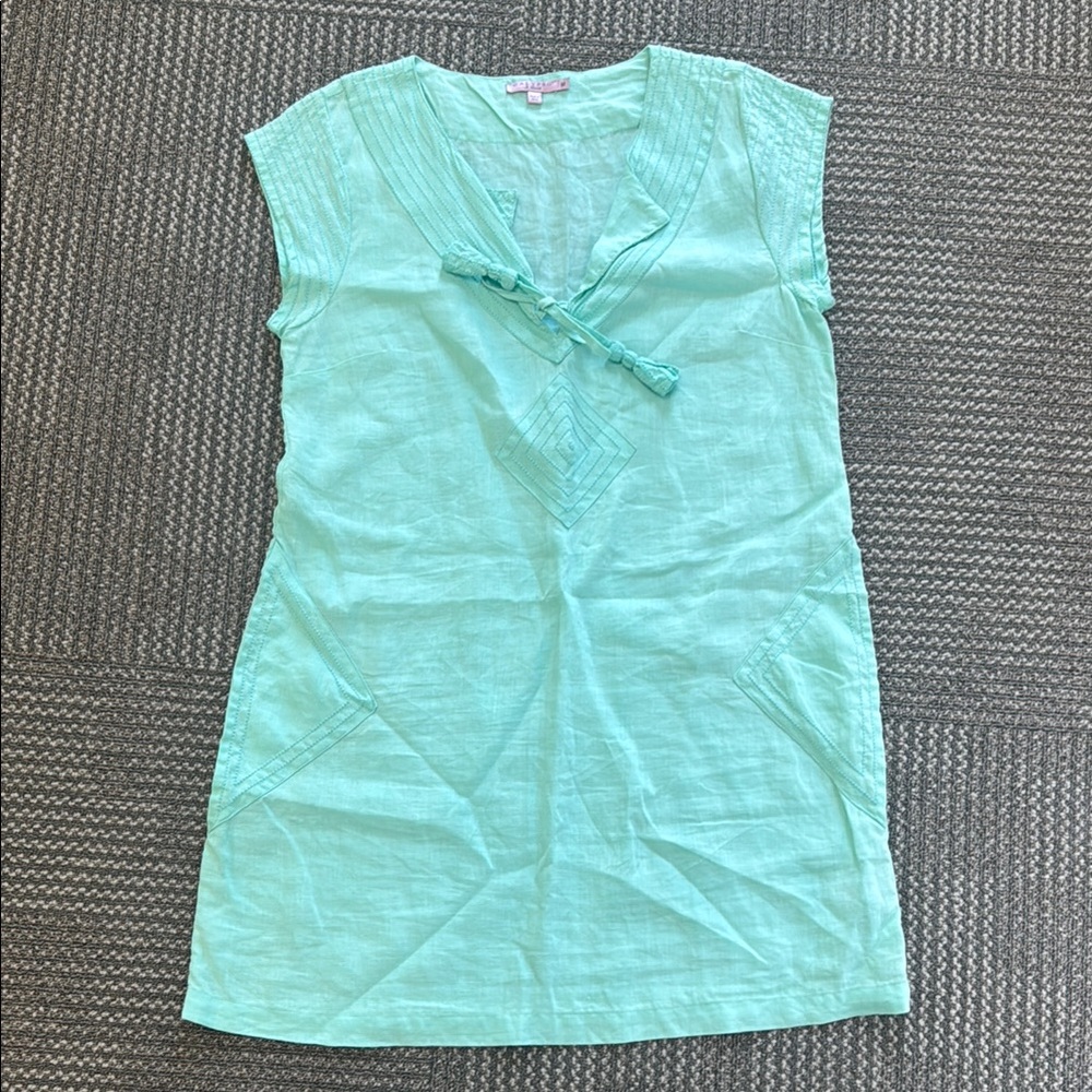 Calypso St. Barth 100% Linen Mint Green Tunic Mini Dress Coverup, size M - Picture 2 of 7